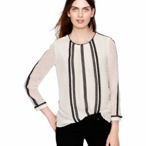J.Crew cream swiss-dot blouse featuring black lace trim A3